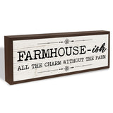 Country Style Wood Decor, Farmhouse-ish Sign, Framed Wooden Wall Plaque, Rustic Home Decor for Living Room Kitchen, All the Charm without the Farm Sign 9.5x3.1x1 inches BQL