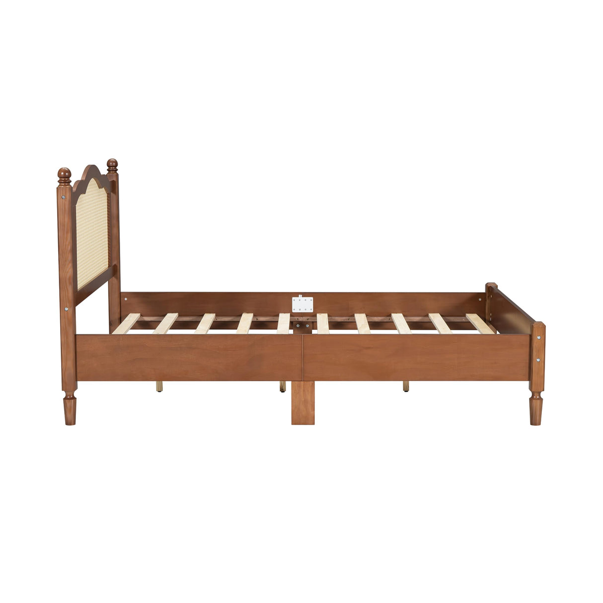 SOFTSEA Rattan Bed Frame Full Size, Full Size Rattan Platform Bed Frame, Wood Bed Frame for Bedroom, No Box Spring Needed, Walnut SOFTSEA