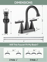 Cobbe Bathroom Faucets for Sink 3 Hole, 4 Inch with Pop Up Drain and 2 Supply Hoses, 2 Handle Centerset Bathroom Faucet for Sink Vanity, Midnight Black Matte Cobbe