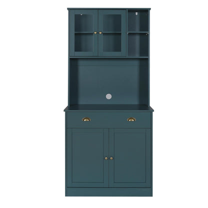 Yardenaler 72" Kitchen Pantry Cabinet with Microwave Stand, Freestanding Storage Cabinet with Shelves, Drawers and Doors for Kitchen, Dining Room and Living Room, Blue - WoodArtSupply