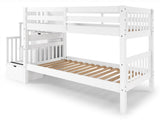 Bedz King Stairway Bunk Beds Twin over Twin with 3 Drawers in the Steps, White Bedz King