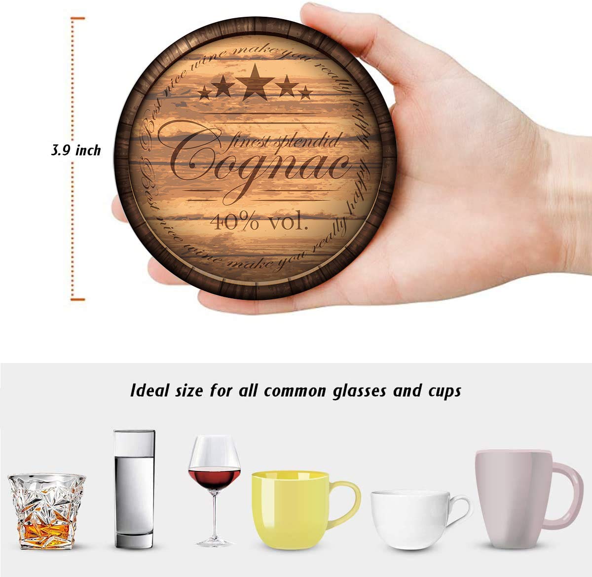 Britimes Set of 6 Coaster for Drinks Absorbent with Cork Base, Metal Holder, Round Wooden Stone Drink Mat for Coffee Wood Table, Gift for Birthday, Farmhouse Housewarming Room Bar Decor Retro 2 Britimes