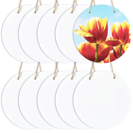PURREITTI 10 Pcs 10" Round Sublimation Door Hanger Blanks, White Hardboard MDF Wood Blanks, Unfinished Circle Sublimation Blanks Wall Hanging for Heat Press Machine Printing Crafts Christmas Decor PURREITTI