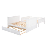 Ball & Cast Full Over Full Bunk Bed with Twin-Size Trundle,Pine Wood Bunkbed w/Stairway and Full-Length Guardrails,Into 2 Individual Beds,Slat Support,Bedframe Furniture for Student Dorms,White Ball & Cast