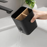 Electric Toothbrush Holder 3 Slots Tooth Brushing Holder with Bamboo Dividers for Bathrooms, Plastic Toothbrush and Toothpaste Organizer for Shower, Countertop, Vanity, Black Heagoale