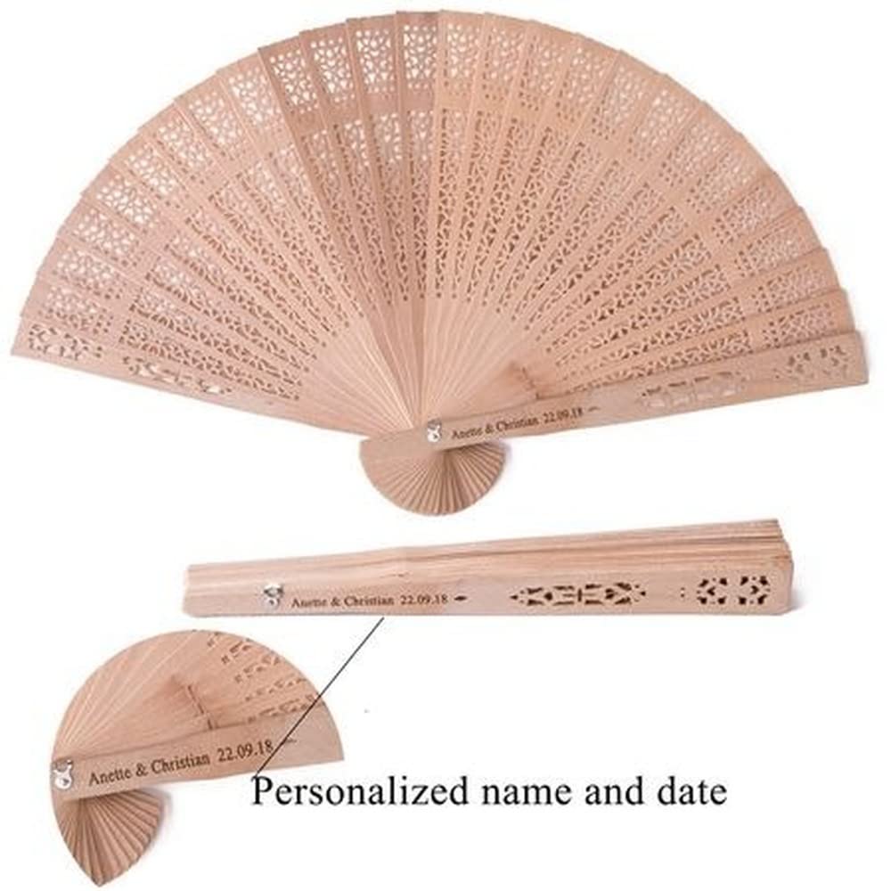 jinfu 50pcs Personalized Wooden Wedding Favors and Gifts for Guest Sandalwood Hand Fan Party Decoration Folding Fans Sandalwood Fan Favors with Gift - WoodArtSupply