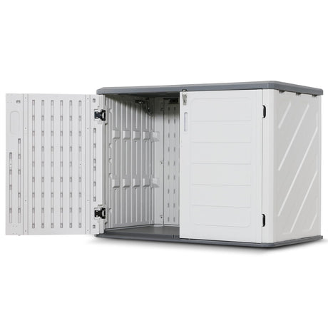 Macrout 25 Cu.Ft Small Plastic Outdoor Storage Cabinet with Floor, 4.3 x 2.5 ft Waterproof Resin Outdoor Storage Shed, Lockable Horizontal Shed for Garden and Patio M MACROUT