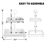 Rustic Wooden 2 Tiered Tray with Bead Garland, SYNCVIBE Square Farmhouse Style Decorative Trays Stand, Wood Serving Tray for Coffee Food Fruits Cupcakes, Home Decor Holiday Housewarming Gifts SYNCVIBE