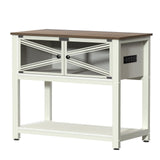 Rresyet 40-50 Gallon Aquarium Stand with Heavy Duty Metal Frame, Fish Tank Stand with Power Outlets, Two Glasses Door Storage Cabinet, Suitable for Turtle Tank, Reptile Tank, White+Brown Rresyet