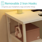 Lufeiya White L Shaped Computer Desk with Fabric Drawers, 47 Inch Corner Home Office Desk with Monitor Stand Shelves, Writing Study Gaming Desks with Led Lights and Power Outlets for Bedroom, White Lufeiya