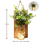 Rustic Wall Sconces, Mason Jar Sconces, Farmhouse Home Decor, LED Fairy Lights, Green Fake Plant, Interior Decoration Warm Toned Lighting. (2 Pack) ECTY