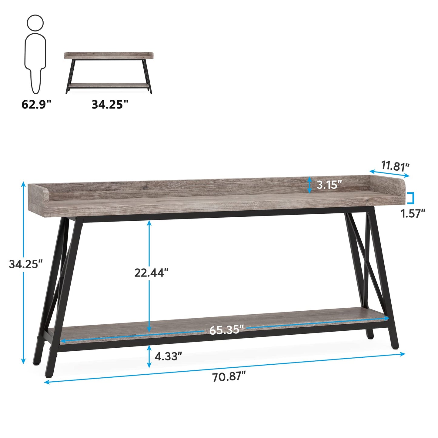 Tribesigns 70.9 inch Extra Long Console Table Behind Couch, Rustic Industrial Sofa Table for Living Room, Narrow Entryway Hallway Long Bar Table (Grey) - WoodArtSupply