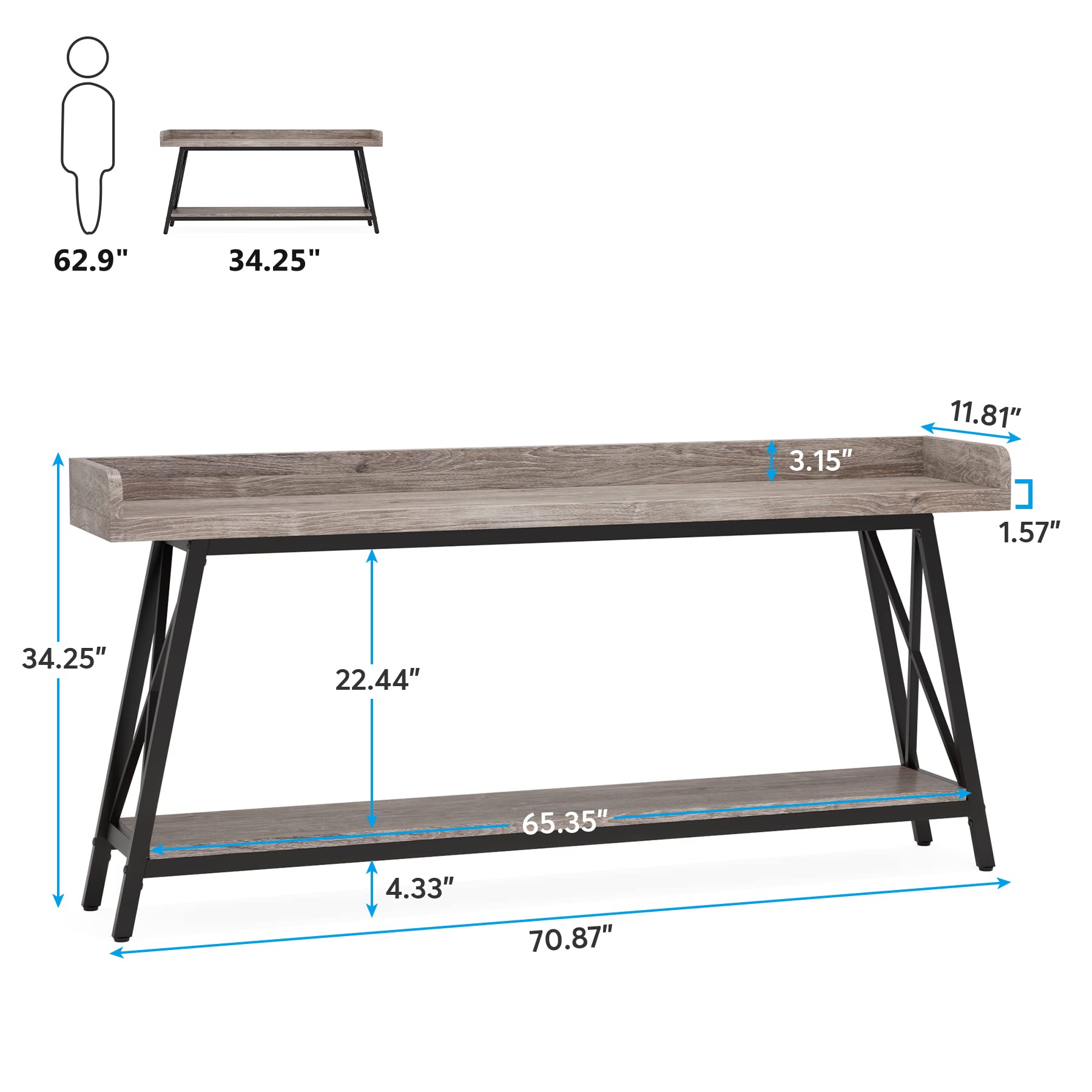 Tribesigns 70.9 inch Extra Long Console Table Behind Couch, Rustic Industrial Sofa Table for Living Room, Narrow Entryway Hallway Long Bar Table (Grey) - WoodArtSupply