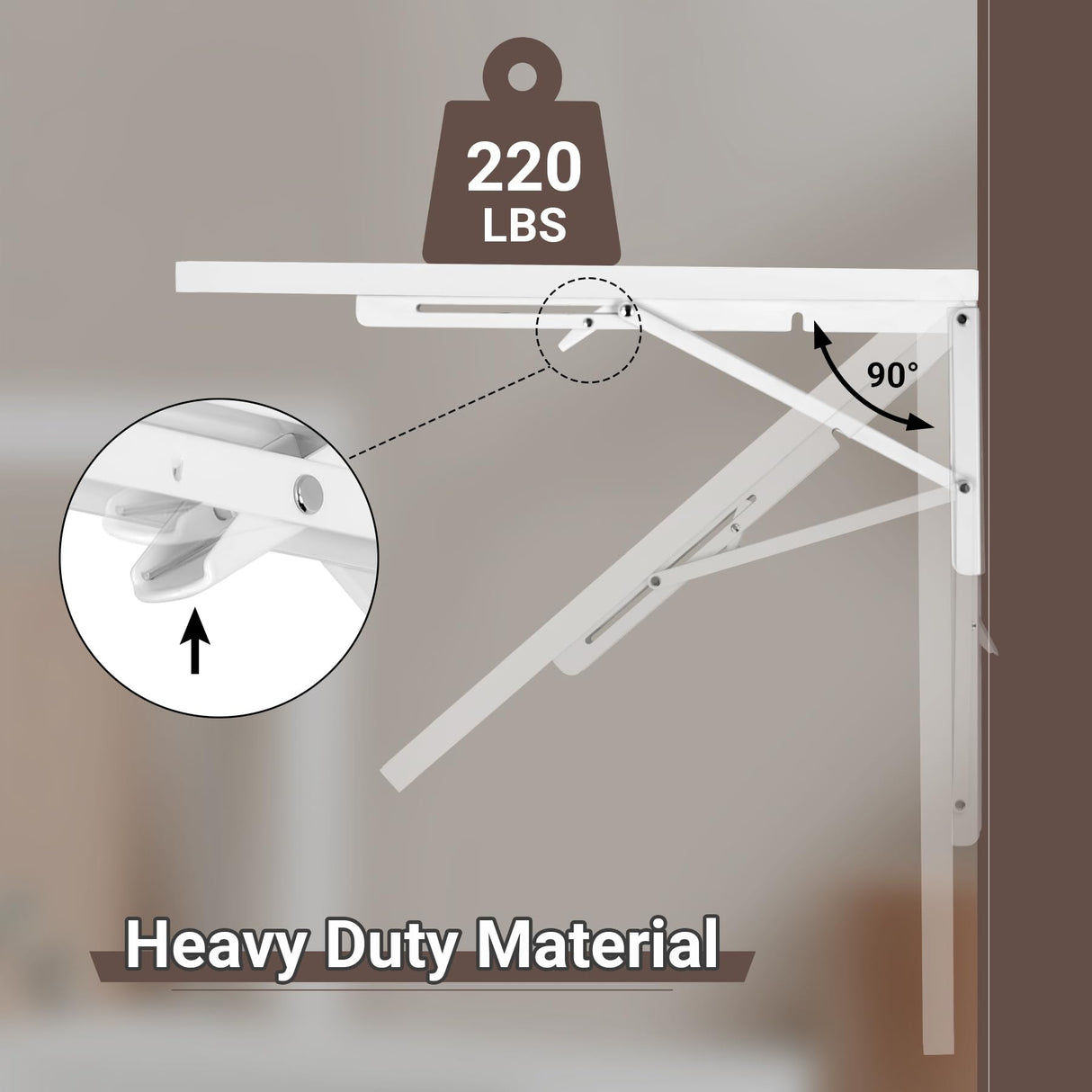 Neoaider Wall Mounted Folding Table 47.2”L x 19.7”W, Laundry Folding Table with Heavy Duty Metal Collapsible Shelf Brackets, 220 LBS Capacity, Wall Mounted Desk Fold Down for Small Spaces Neoaider