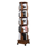 360-Degree Rotating Wooden Bookshelf Tower with Wheels and Storage Drawers DGYLHBJ