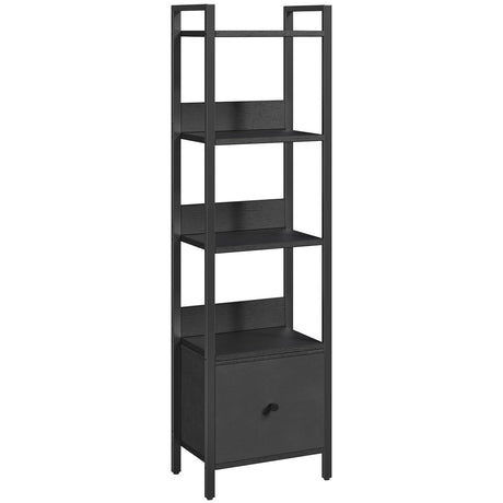 MAHANCRIS Bookshelf, 5-Tier Bookcase with Drawer, Small Book Shelf for Small Space, Storage Shelf Organizer, for Living Room, Bedroom, Study, Kitchen, Black BKHB55101 MAHANCRIS