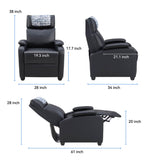 Manual Recliner Chair with Cup Holder – Classic PU Leather Reclining Single Sofa for Living Room, 3-Position Adjustable Recliner with Footrest and Headrest Pillow, Easy Assembly (Black) Generic