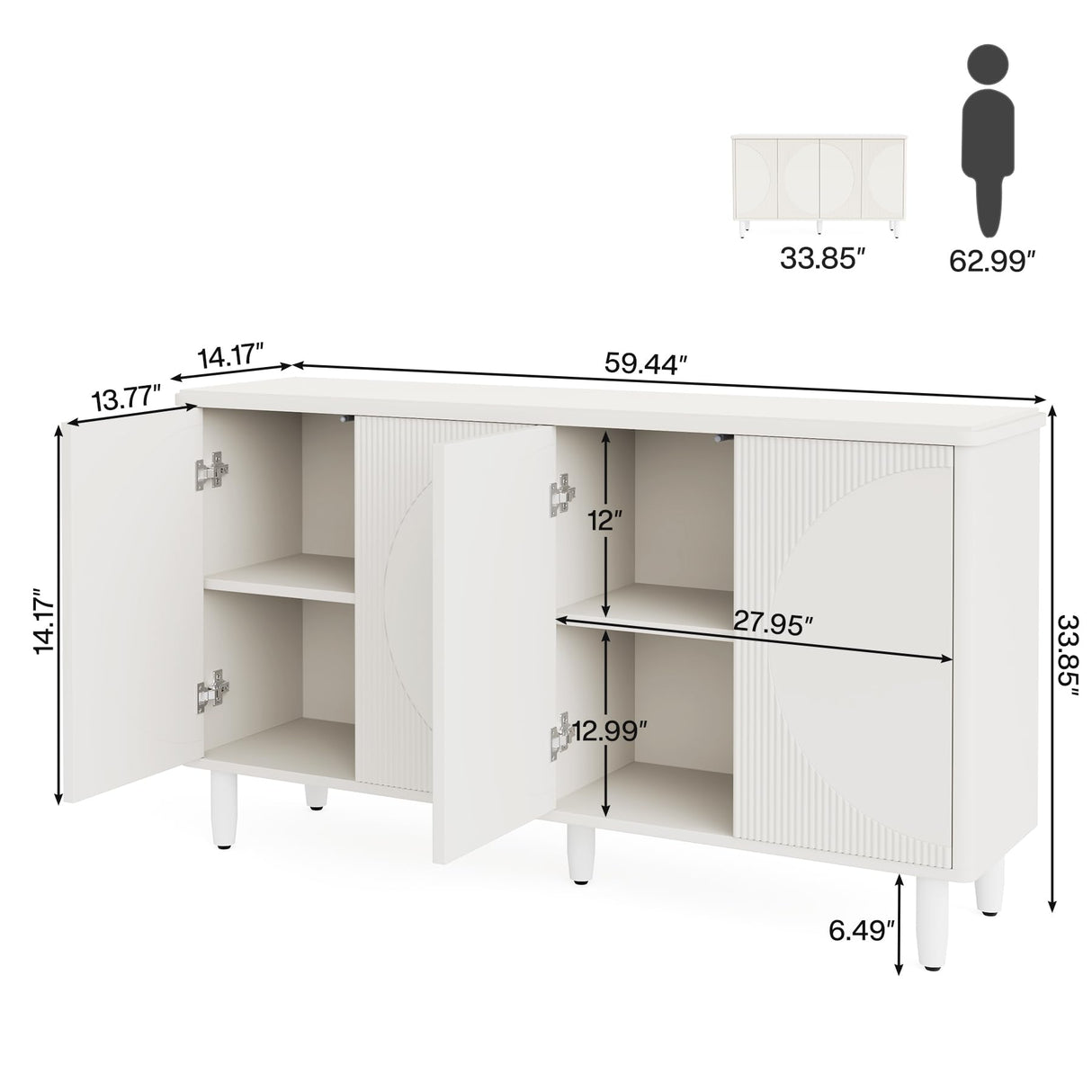 Tribesigns Buffet Cabinet Sideboard with Storage, 59.4-Inch White Storage Cabinet Modern Sideboard Buffet Table with Doors for Living Room Kitchen Dining Room Tribesigns