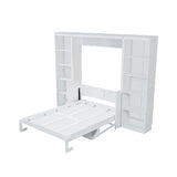 VYNELITO Queen Size Murphy Bed Frame with Bookshelves, Folding Wall Bed, Wooden Hidden Bed Frame for Bedroom Small Spaces Studio Study Office Guest Room-White VYNELITO