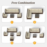 SUNVIVI OUTDOOR 7 Piece Patio Furniture Sets All Weather Gery PE Wicker Couch Sofa with Glass Table, Removable Beige Cushions, Brown Rattan SUNVIVI OUTDOOR