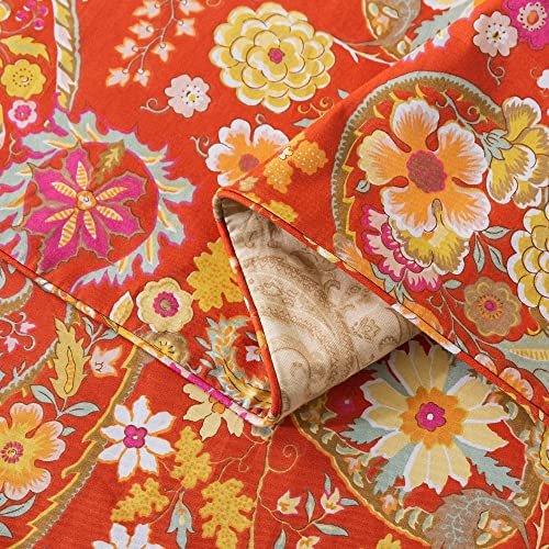 FADFAY Paisley Duvet Cover Set Queen Bohemian Damask Paisley Bedding Luxurious Orange Boho Paisley Comforter Cover Set 100% Cotton Ultra Soft Quilt Cover with Hidden Zipper Closure 3Pcs, Queen Size FADFAY