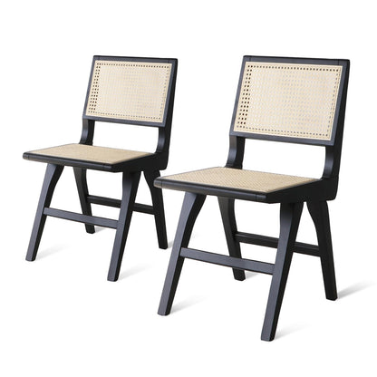 seonyou Rattan Dining Chairs Set of 2, Black Cane Back Cesca Mid Century Modern Dining Room Chairs, Soild Kitchen Chairs with Rattan Woven and Wood Base - WoodArtSupply