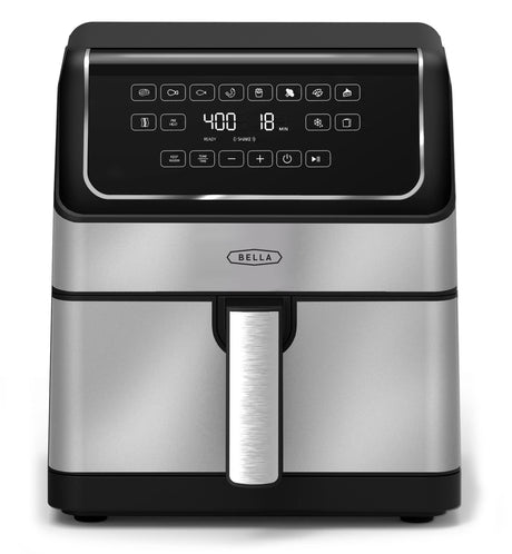 bella 8 Qt Digital Air Fryer with TurboCrisp Technology, Large Family Size Nonstick Cooking Basket and Crisping Tray, Multiple Preset Functions, Auto Shutoff, Stainless Steel, 1750 Watt BELLA