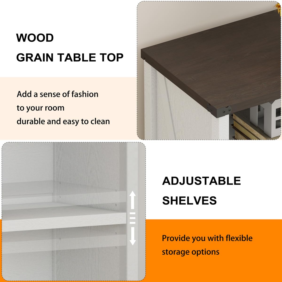 BON AUGURE Bookshelf, 3 Shelf Bookcase, Farmhouse Wooden Book Cases/Shelves, Floor Small Storage Book Shelves for Home Office, Living Room, Bedroom (White Oak and Walnut Brown) BON AUGURE
