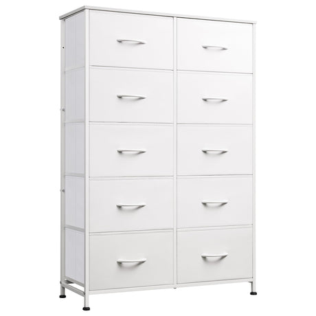 WLIVE Fabric Dresser for Bedroom with 10 Drawers, Tall Chest of Drawers, White Dressers Bedroom Furniture, Storage Organizer Unit with Bins for Closet, Hallway, Living Room, Entryway WLIVE
