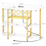 Unikito 4-Tier Metal Coffee Bar Cabinet with Outlet and LED Light, Freestanding Floor Bar Table for Liquor with Glass Holder and Wine Storage, Wine Bakers Rack for Kitchen Dining Room, White and Gold Unikito