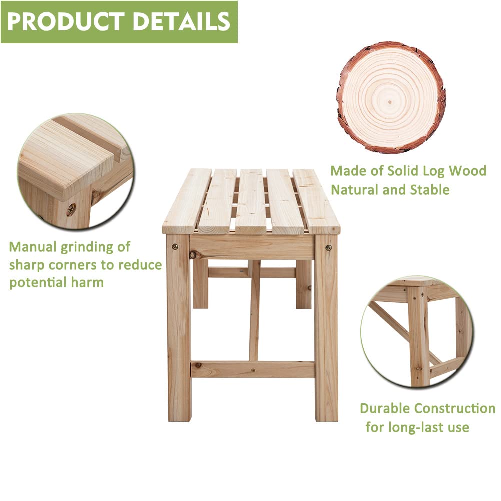 Outdoor Wood Bench Indoor Backless Porch Rustic Square Fir Log Solid Wood Fire Pit Bench for Patio Garden Deck and Backyard, 55" W×15.7" D×17.7" H, Natural Kdgarden