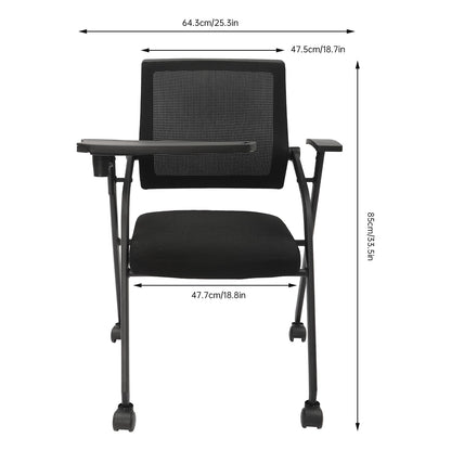 Kreiaoer Folding Office Chair with Tablet and Caster Wheel, Mesh Guest Reception Chairs with Arm, Rolling Chair for Office, School, Training Conference Waiting Room (Black) - WoodArtSupply