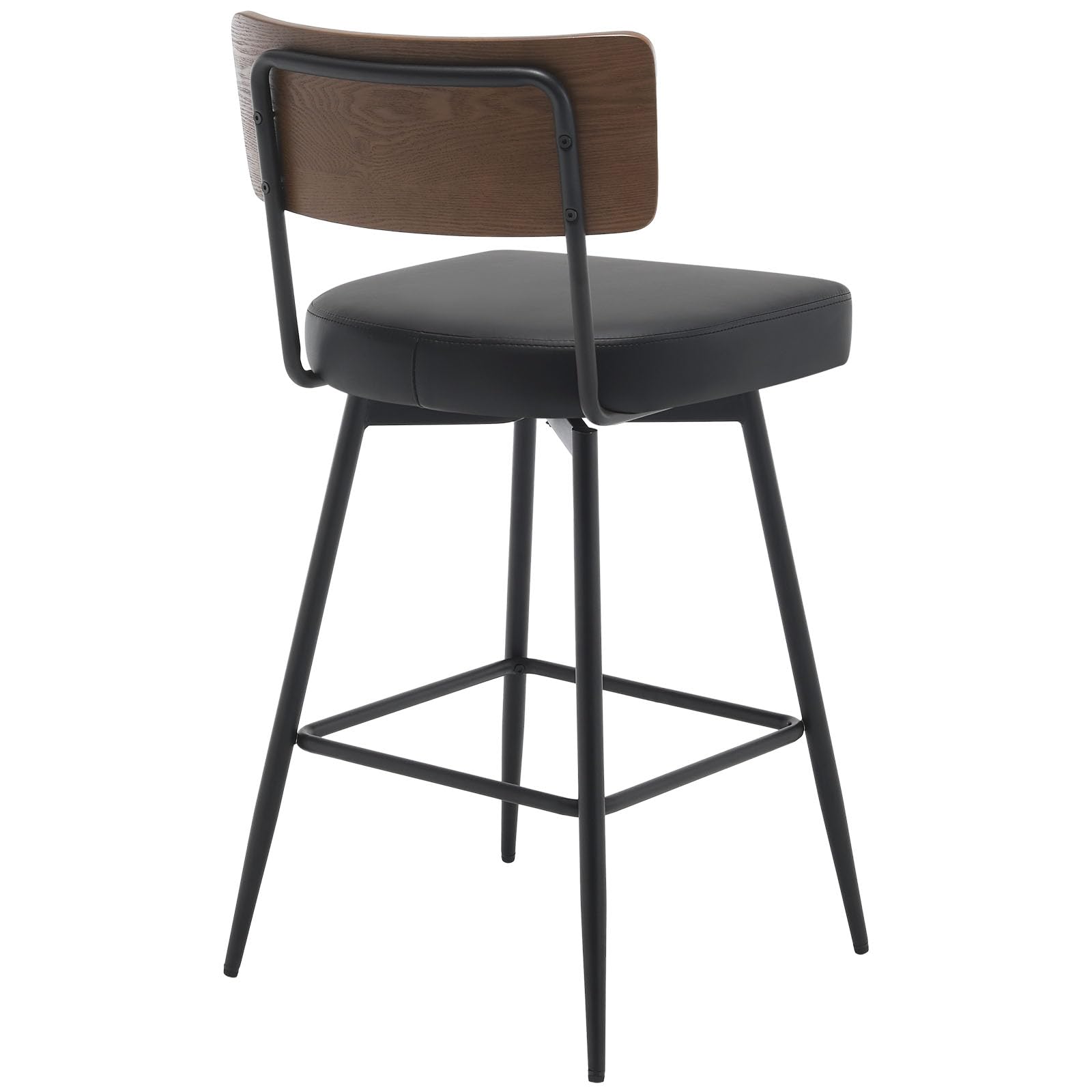 Bekrvio Counter Height Swivel Bar Stools Set of 3, Upholstered Faux Leather Barstools with Wood Backs and Metal Legs, 26" Seat Height Counter Bar Stool for Kitchen Island, Black - WoodArtSupply