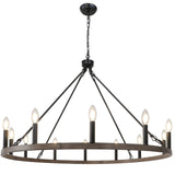 WBinDX 12-Light Wagon Wheel Chandelier Farmhouse Faux Wood Metal Black Chandelier, 38.2 Inch Large Rustic Candle Round Chandeliers for Dining Room Living Room Entryway Foyer Lighting WBinDX