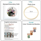 Konrisa 3pcs Embroidery Kits for Beginners Creative Black Cat and Flower Pattern Cross Stitch Practice Kit DIY Sewing Needlepoint, Include 1pcs Hoop