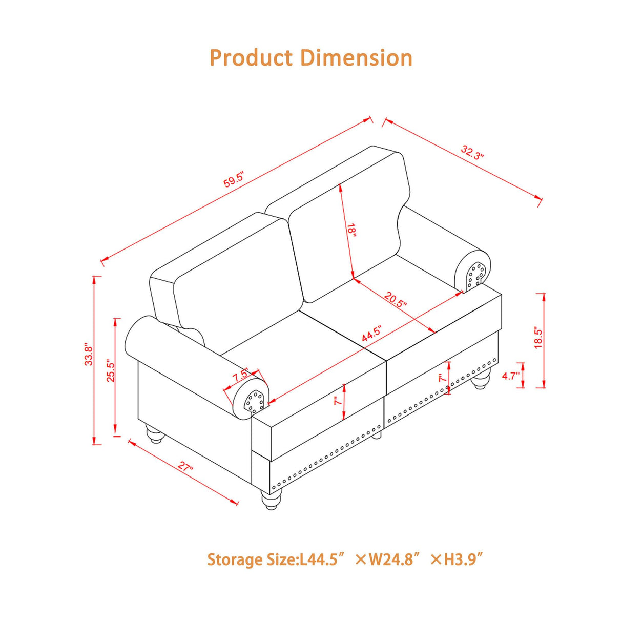Lestar Loveseat Sofa Faux Leather, Upholstered Comfy 2 Seater Love Seat Sofas Couch Classic Style Round Armrests Nailhead Trim Removable Cushion Cover w/Storage Space (Brown, Loveseat) Lestar