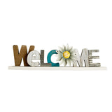 Rustic Wood Daisy Welcome Table Stand Sign Wood Kitchen Table Cabinet Decor, Rustic Wooden Block Letters Welcome Sign Primitive Farmhouse Decoration Grace Home