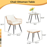 PORWEY 5 Piece Patio Bistro Set with Ottoman, Outdoor Wicker Apartment Balcony Furniture Sets, Rattan Table and Chairs Set of 2 for Porch Backyard Lawn Poolside Deck (Yellow/Beige) PORWEY