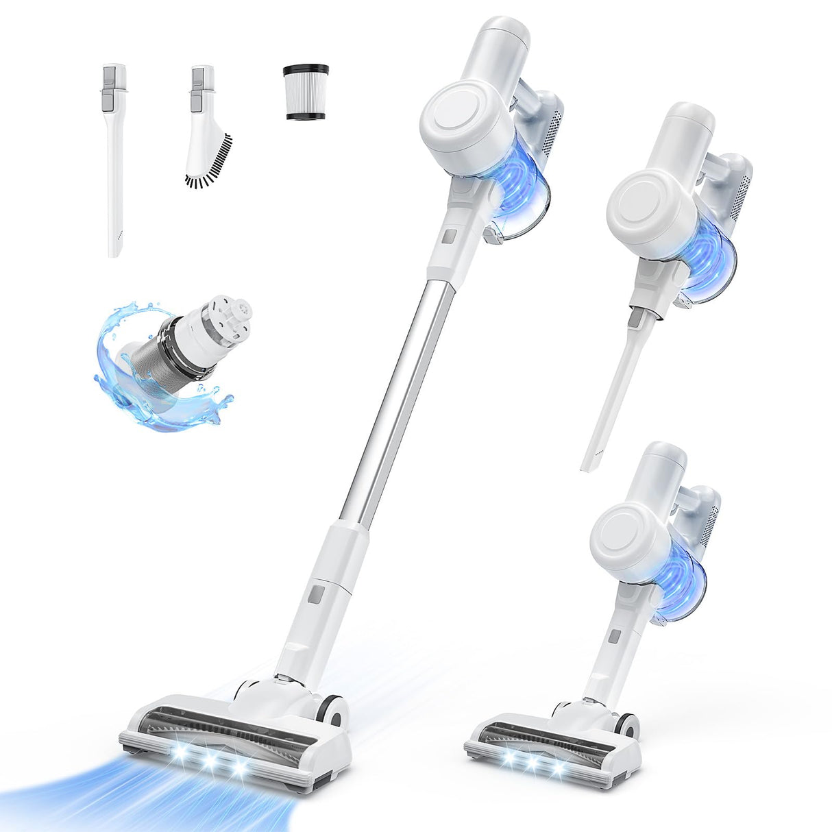 Sweetcrispy Stick Cordless Vacuum Cleaner Electric Rechargeable Vac Handheld with LED, Up to 45 Minutes, Powerful Suction, Versatile for Carpet, Hard Floor, Pet Hair, White&Grey Sweetcrispy