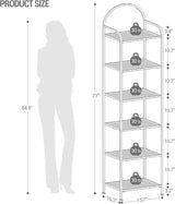 Hzuaneri Bookcase Bookshelf, Tempered Glass Bookshelves, Slim Shelving Unit for Bedroom, Bathroom, Home Office, Steel Frame, 6 Tier Black BC10601B Hzuaneri