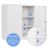 Yizosh Metal Garage Storage Cabinet with 2 Doors and 2 Adjustable Shelves - 35.5" Steel Lockable File Cabinet,Locking Counter Cabinet for Home Office,Garage,Gym,School (White) Yizosh
