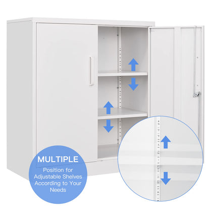 Yizosh Metal Garage Storage Cabinet with 2 Doors and 2 Adjustable Shelves - 35.5" Steel Lockable File Cabinet,Locking Counter Cabinet for Home Office,Garage,Gym,School (White)