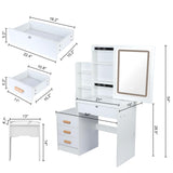 cdar Makeup Vanity Desk with Mirror and Lights, 3 Colour Light Modes Bedroom Dressing Table wih Drawers Shelves Chair Wooden Handles and a Lock Easy cdar