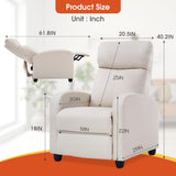 Polyurethane Leather Manual Recliner Chair - Modern Home Theater Sofa Furniture, Single Reclining Lounge With Backrest, Push Back Armchair, Beige Dopinmin