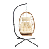 Yechen Hanging Egg Chair with Stand and Footrest for Indoor Outdoor, Foldable Wicker Rattan Patio Egg Swing Chairs Hammock Egg Chair with UV Resistant Cushion for Bedroom Porch, 350 Lbs Capacity Yechen