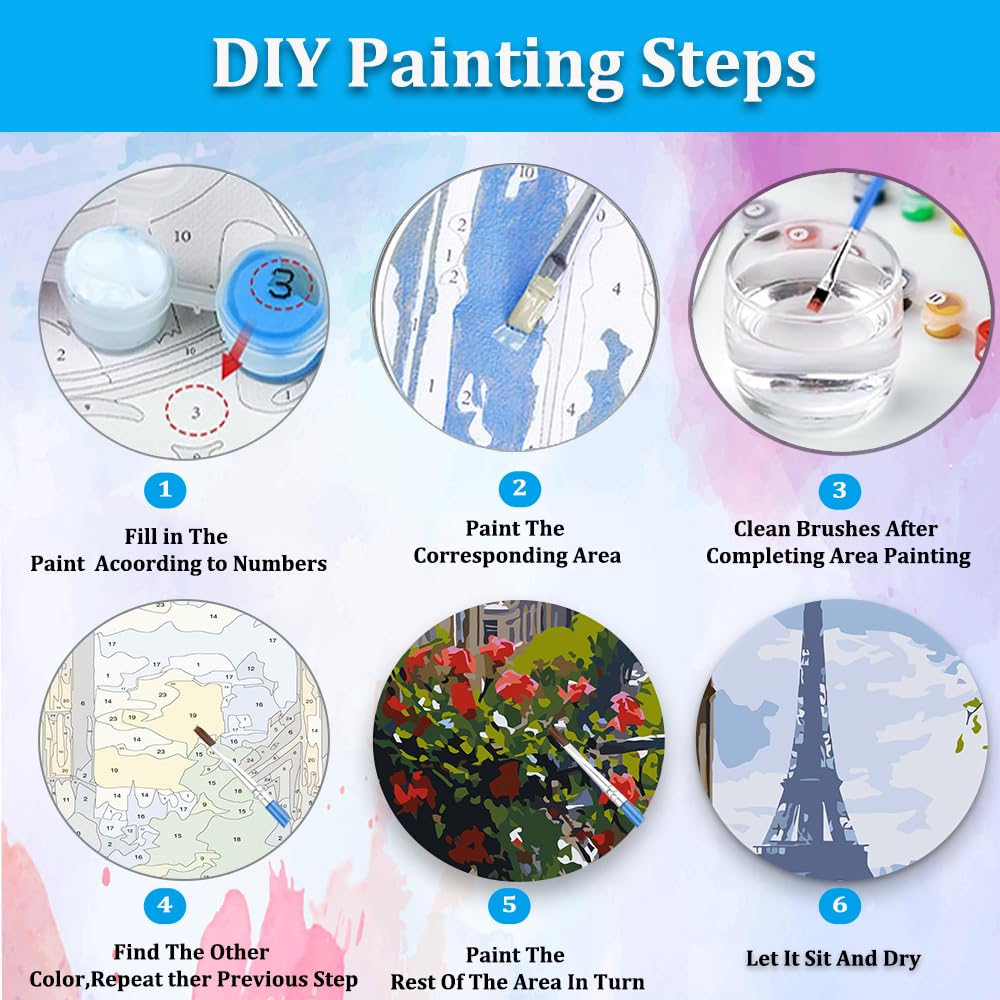 Artunion Paris Window View Paint by Numbers Kit for Adults, Eiffel Tower City Paint by Number Kits, DIY Acrylic Painting Paint by Number Kits on Canvas Arts Craft for Home Wall Decor 16x20 Inch Artunion