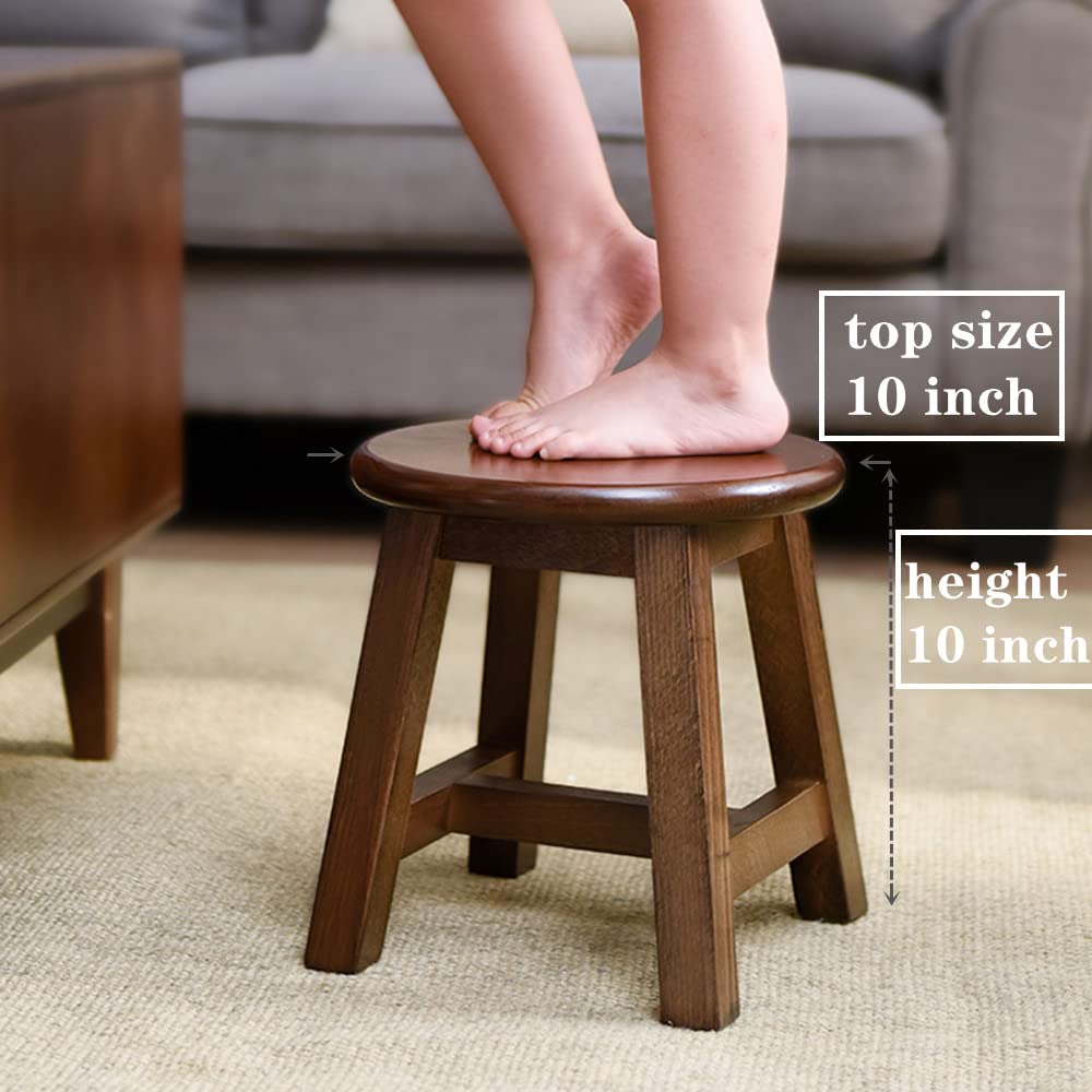 XDSTOOL Solid Wood Stool 10 inch Wooden Stool for Kids Small Short Stool Shoe Changing Step Stool Round (Brown Round) XDSTOOL