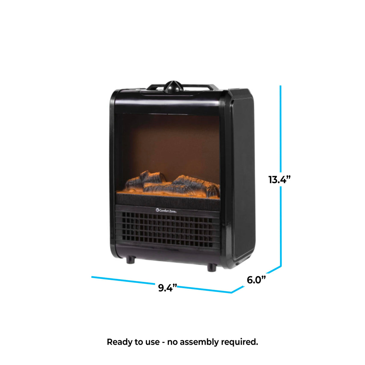 Comfort Zone Electric Mini Fireplace Space Heater with Realistic 3D Flame, Stay-Cool Body, Carry Handle, Overheat Sensor, and Safety Tip-Over Switch, Ideal for Home, Bedroom, & Office, 1,200W, CZFP1BK Comfort Zone