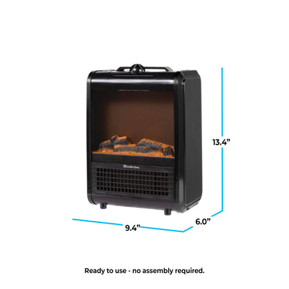 Comfort Zone Electric Mini Fireplace Space Heater with Realistic 3D Flame, Stay-Cool Body, Carry Handle, Overheat Sensor, and Safety Tip-Over Switch, Ideal for Home, Bedroom, & Office, 1,200W, CZFP1BK