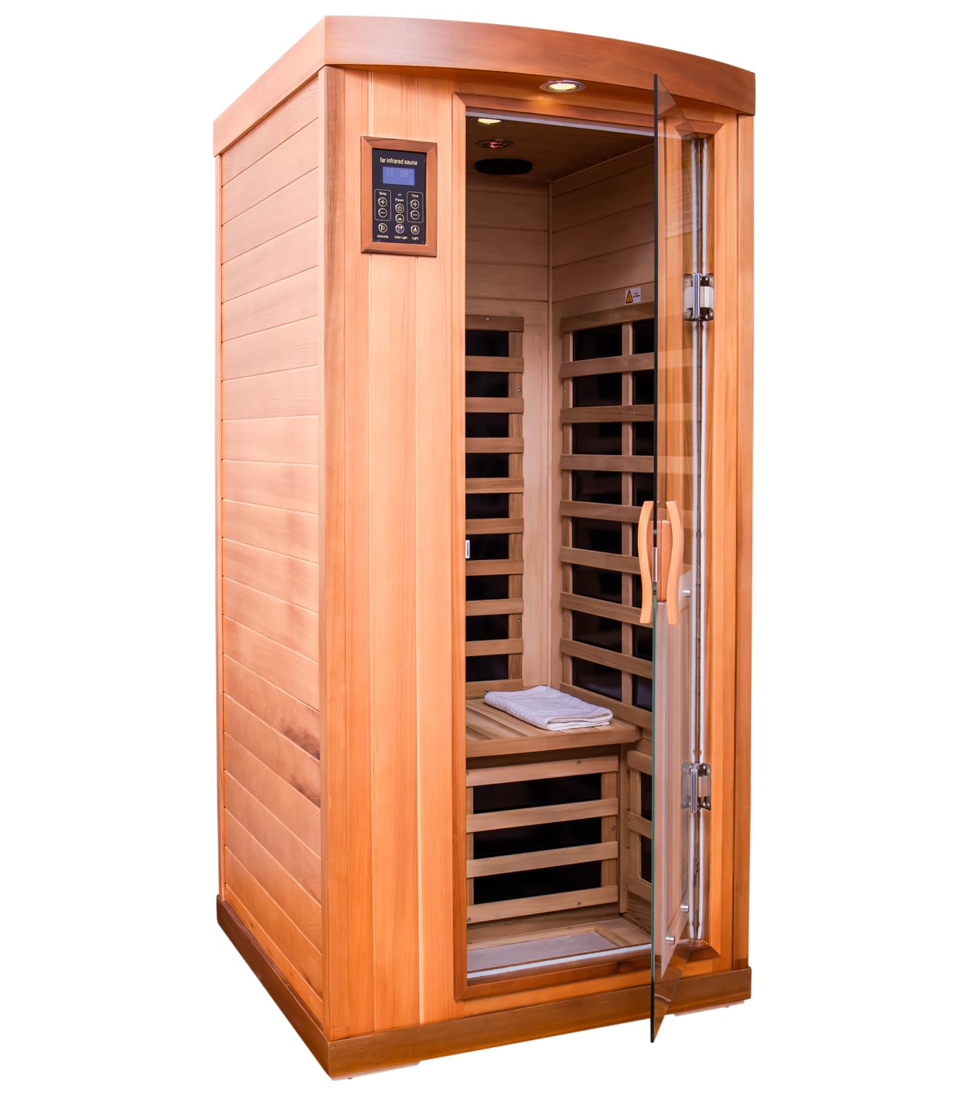 KUNSANA Red Cedar Personal Indoor Infrared Sauna Room, Low EMF Far-Infrared Sauna, Dual LCD Control Panel Inside and Outside,Bluetooth Speaker, Tempered Glass Door with Far Infrared Heating Panel